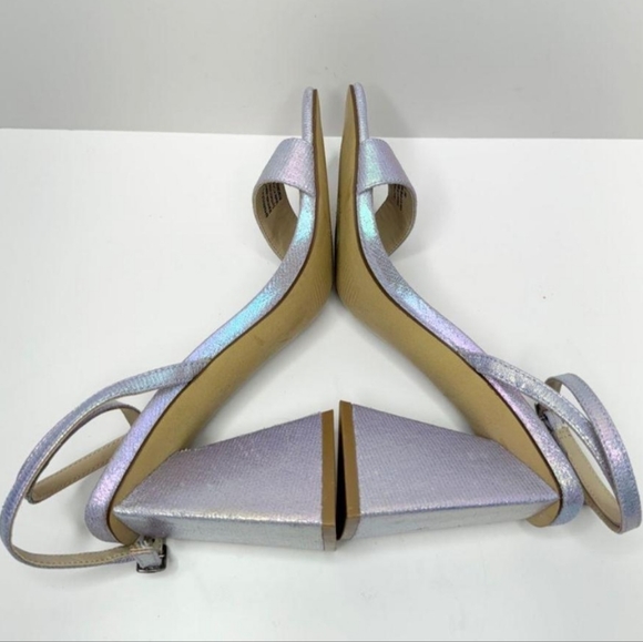 BP Shimmer Chunky Heels Size 9 Lilac Parker Ankle Strap Triangular Heels - Picture 4 of 10